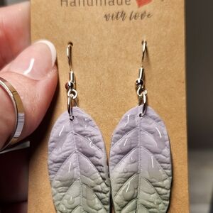 Handmade Leaf Earrings in Purple and Gray
